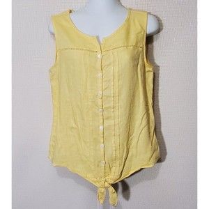 New Directions Top Womens Medium Yellow Sleeveless Linen Blend Tie Waist